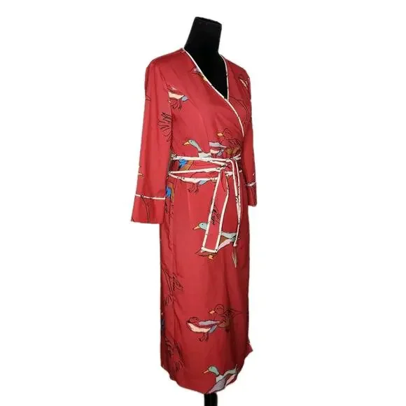 Rachel Antonoff Willow Mallard Duck Wrap Dress Red Novelty Animal Belted Midi S - Picture 4 of 10